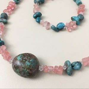 Cherry Quartz and Turquoise Necklace Bracelet Set